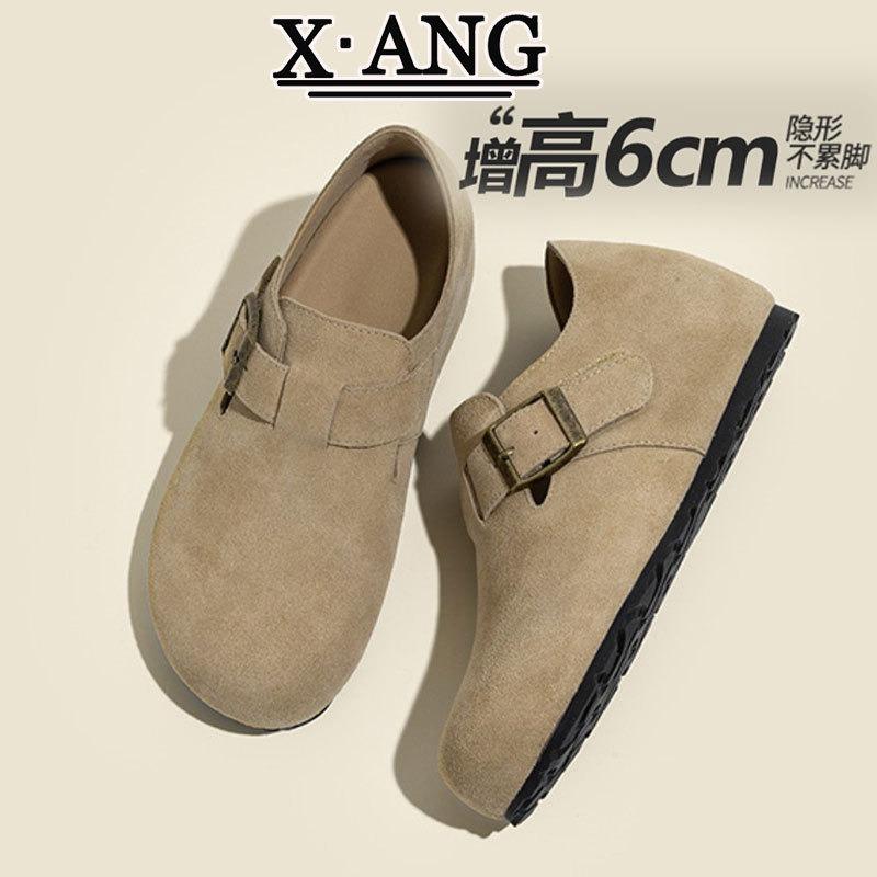 Leather inner height increase all-inclusive women's shoes spring and summer new one-pedal lazy single shoes