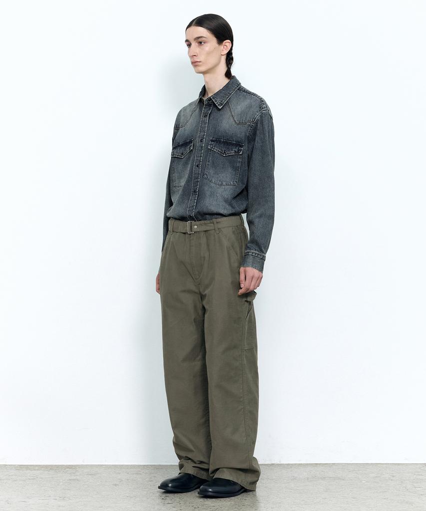 INSILENCE Back Satin French Work Pants Olive