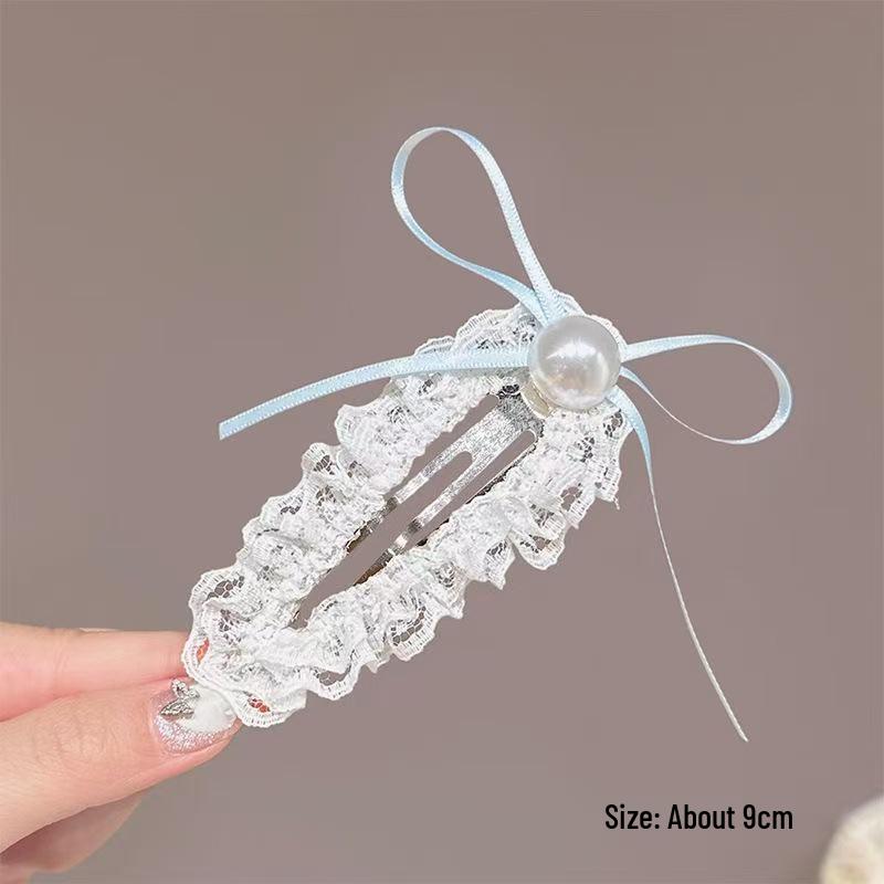 Gentle White Lace Bow Duckbill Clip for Bangs & Ponytails