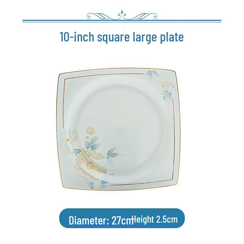 European Style Hand-Painted Bone China Square Dinner Plate