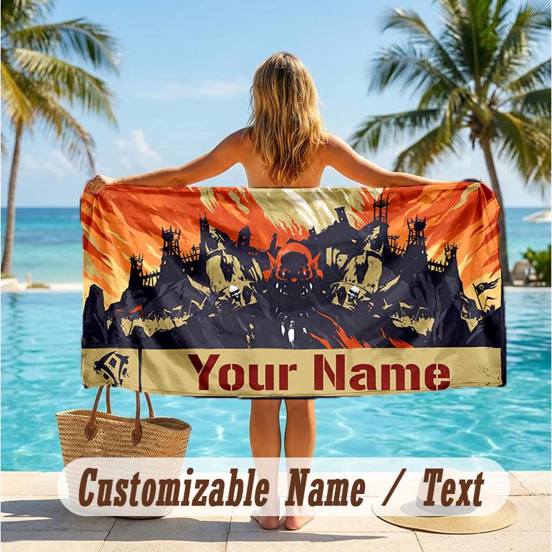 Custom Text Beach Towel, Soft Absorbent Swimming Multi-use TowelWorld of Warcraft