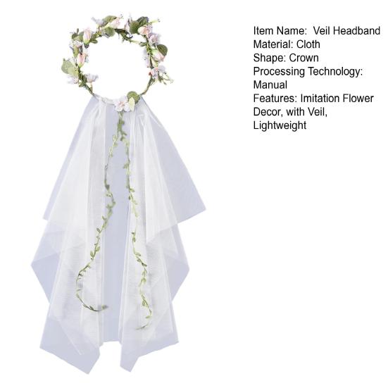 Bridal Veil Lightweight Breathable White Tulle Headband with Bows Flowers Decor Children Versatile Party Headwear Hair Accessory