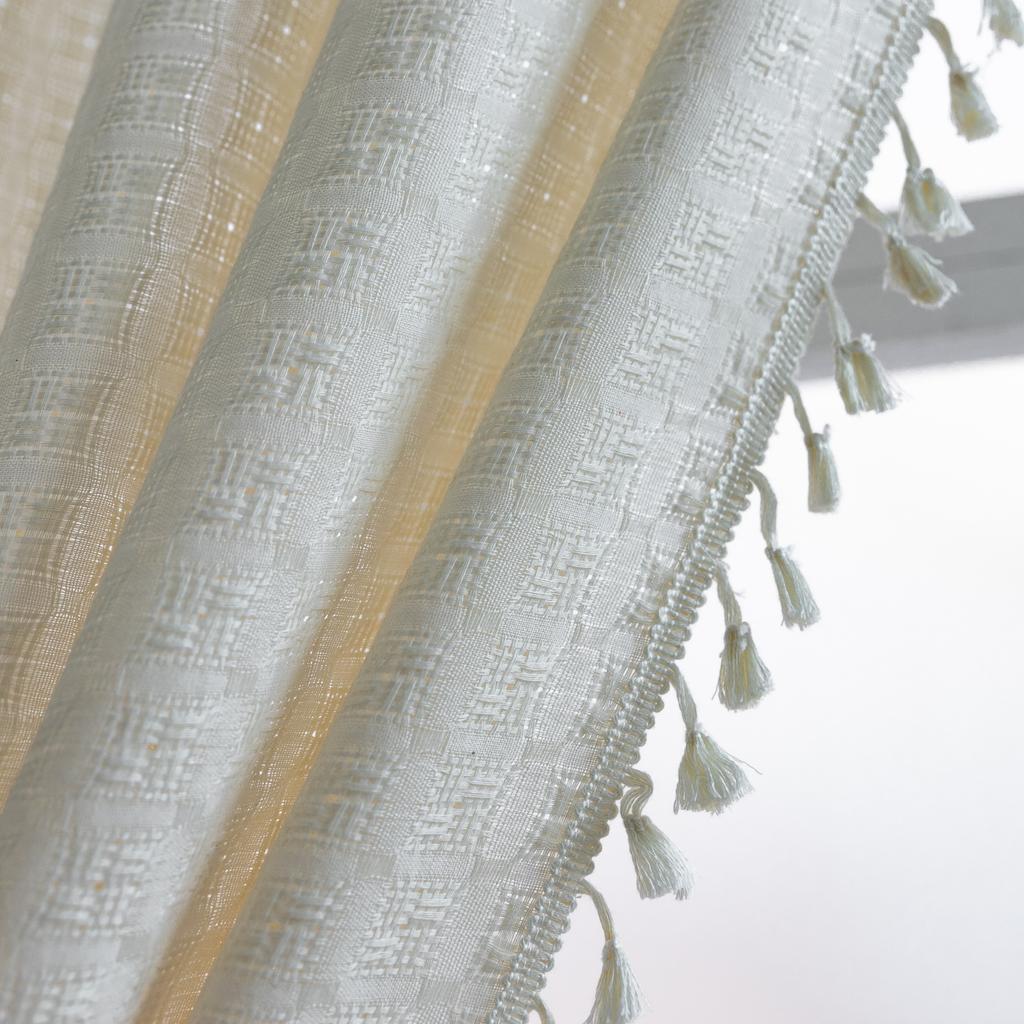 Finished Curtains, American Rural Fringed Window Screens, Solid Color, Gray, Simple Cotton And Linen Lattice