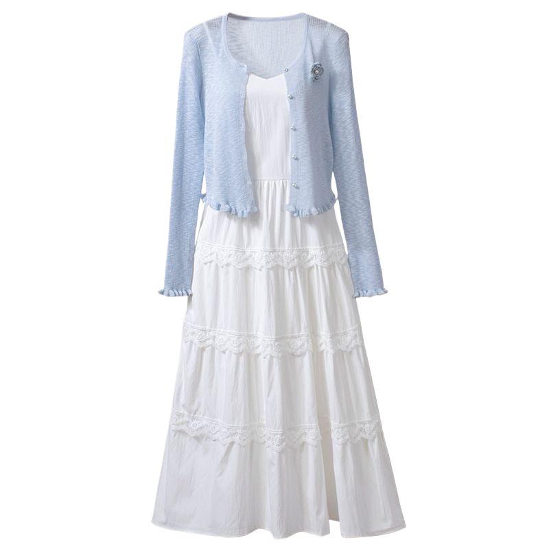 Sweet 2026 White Camisole Dress & Cardigan Set - New Fashion Two-Piece Skirt