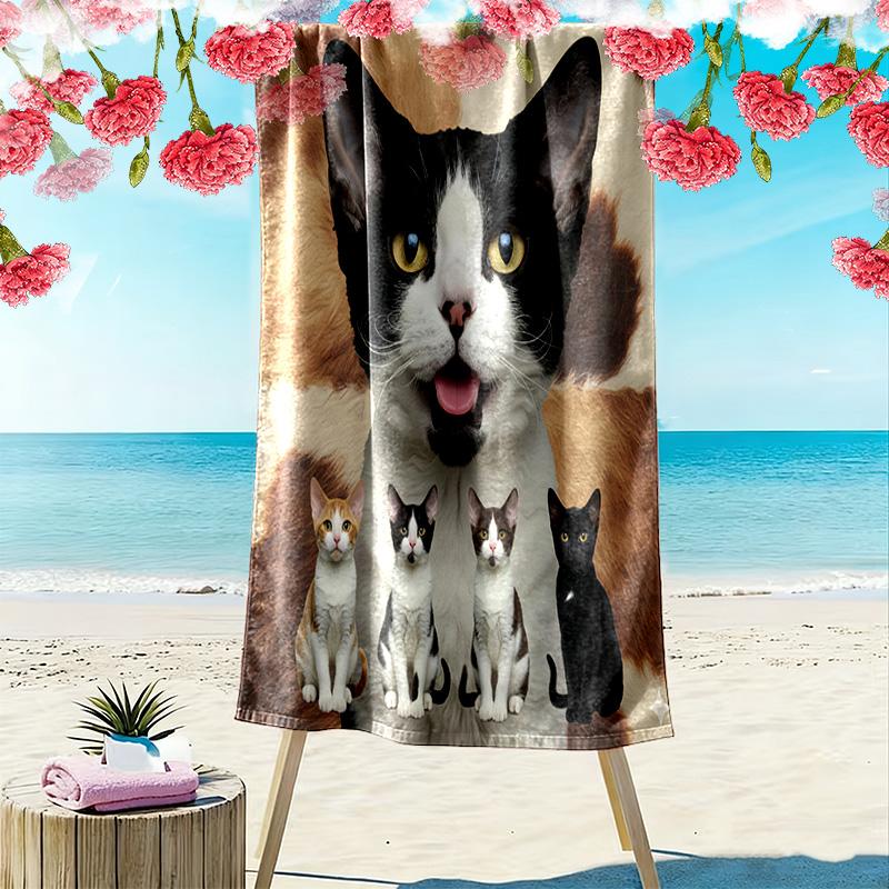 Cute Cat 3D Print Beach Towel, Large Soft Quick Dry Towel for Beach Camping Swimming