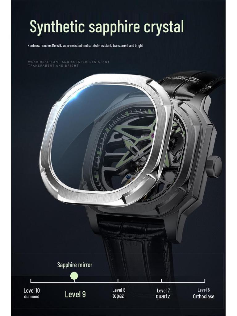 Swiss High-End Men's Mechanical Tourbillon Watch with Leather Strap