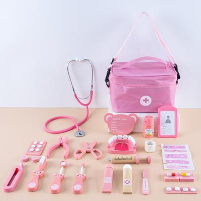 Wooden Pretend Play Doctor Toys Kids Role-playing Games Simulation Dentist Bag Set Stethoscope Teeth Model Educational Toy Gifts