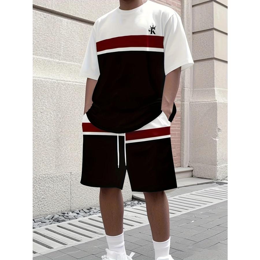 Men's Athletic Set Two-Piece Set Crew Neck Short Sleeve Top & Shorts Men's Running Outfit Plus Size T-Shirt Men's Summer T-Shirt