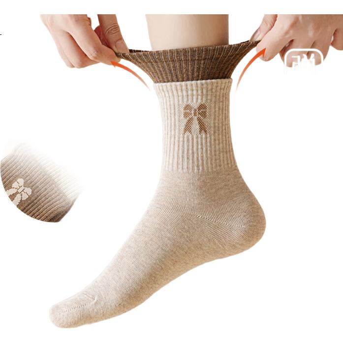 GUJIN Women's 4 Pairs Mid-Calf Pure Cotton Double Ribbed Seamless Antibacterial White Long Socks for Autumn and Winter