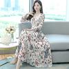 Dames Lentejurk Bloemenprint V-hals Lange Mouwen Losse Zoom A-lijn Jurk-up Kleurrijk Boho Prom Lente Herfst Jurk Dameskleding
