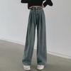2024 High-Waist Distressed Velvet Straight-Leg Jeans - Retro, Slimming, Wide-Leg, Floor-Length.