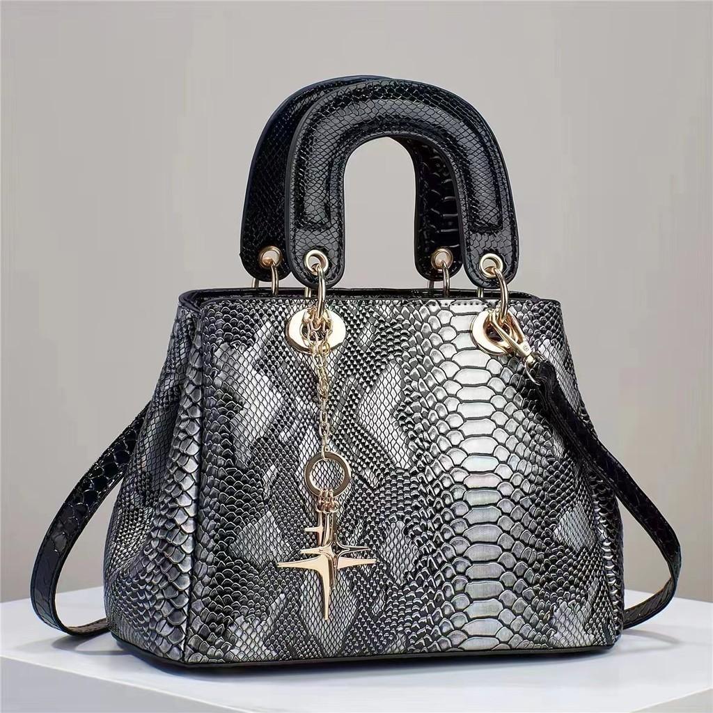2023 New Fashion Snake Skin Leather Handbag Large Capacity Soft Pu Shoulder Bag