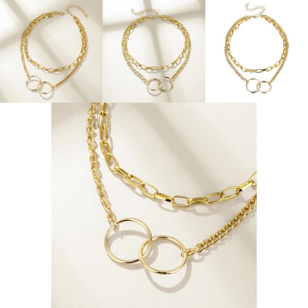 Elegant Double Layer Chain Necklace For Women With Unique Geometric Design In Alloy