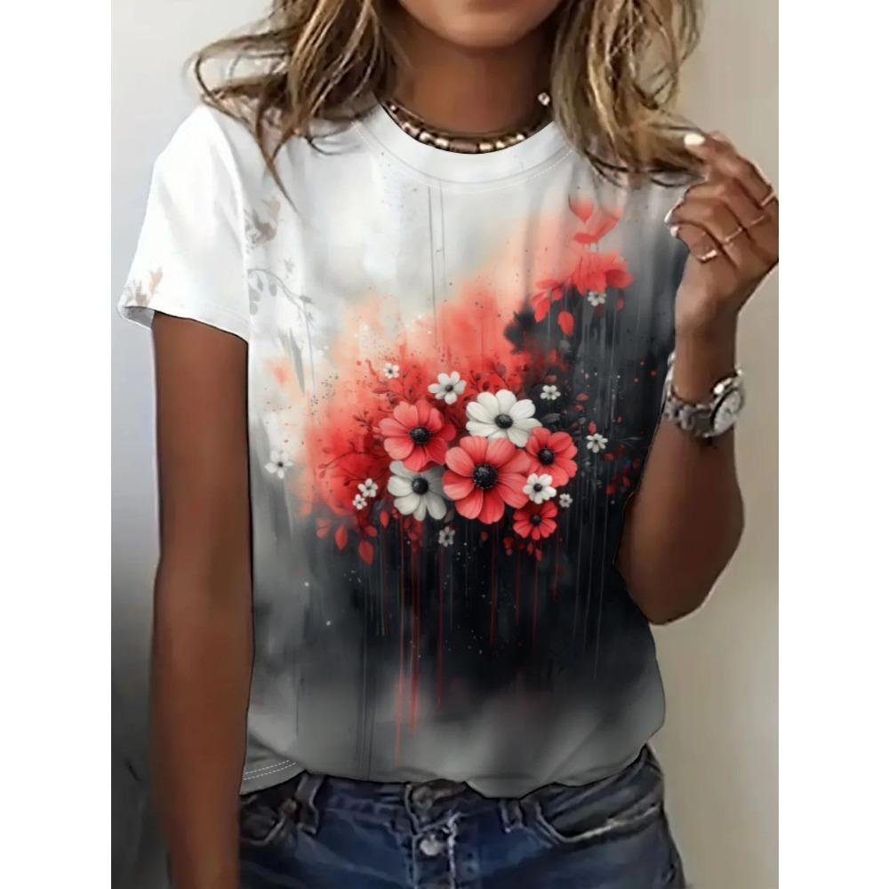 Summer Short Sleeved T-shirt Women's Casual Sports Top Cartoon 3D Printed Pattern Clothes