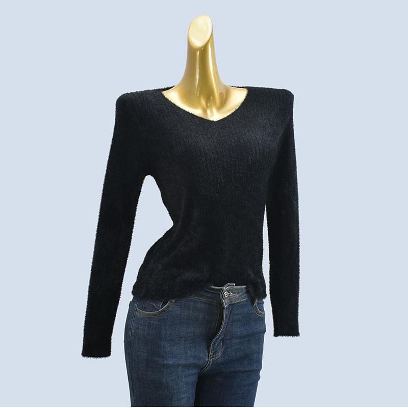 Imitation Mink Wool V Neck Minimalist Long Sleeve Thin Bottoming Shirt Female Soft Glutinous Comfortable High Elastic Silm Thermal Head Cover Tops
