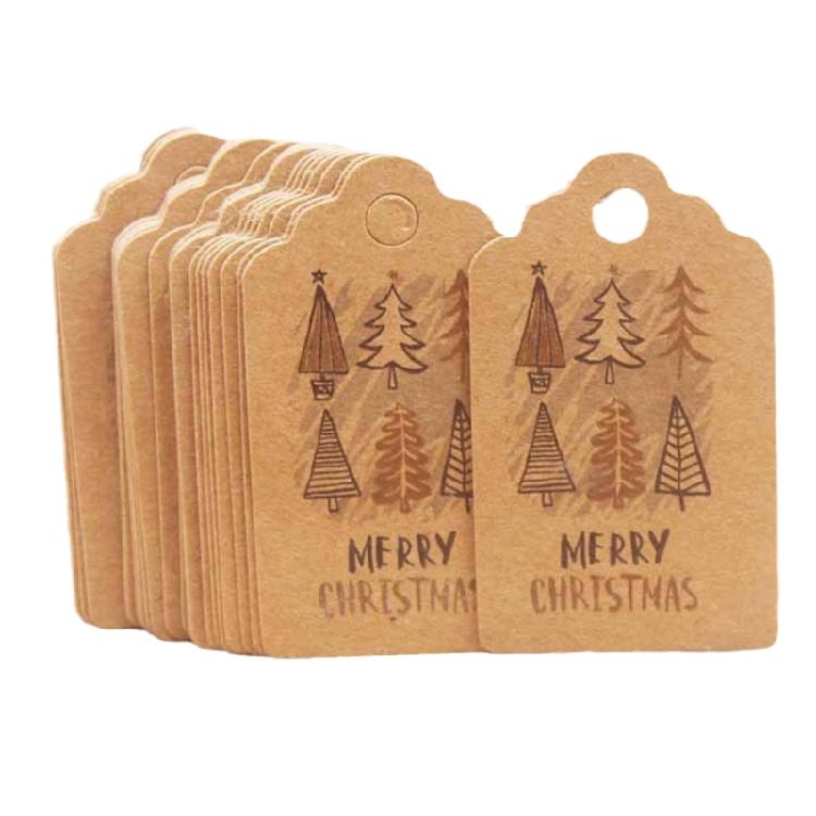 100 Pcs/Set Kraft Paper Gift Tags Merry Xmas Hanging Label Cute Print White Tags