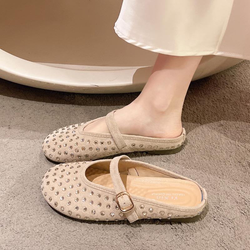 

Баотоу полутапочки для женщин, весна, новая замшевая мода, стразы, с юбками, сандалии на плоской подошве 35