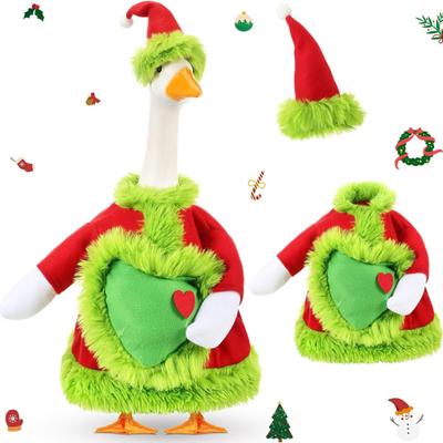 Traje de Ganso de Navidad Disfraz de Ganso de Papá Noel con Sombrero y Abrigo de Navidad con Borde Verde Peludo para Vacaciones de Invierno Decoración de Estatua de Ganso de Jardín de 23 Pulgadas