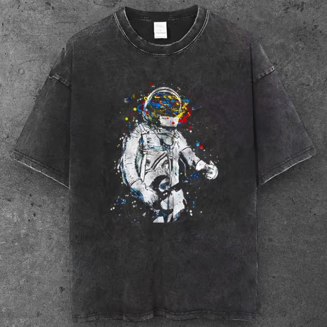 Unisex Astronaut Paint Splatter Graphic T Shirt Black Y2K Streetwear S-2XL S разноцветный