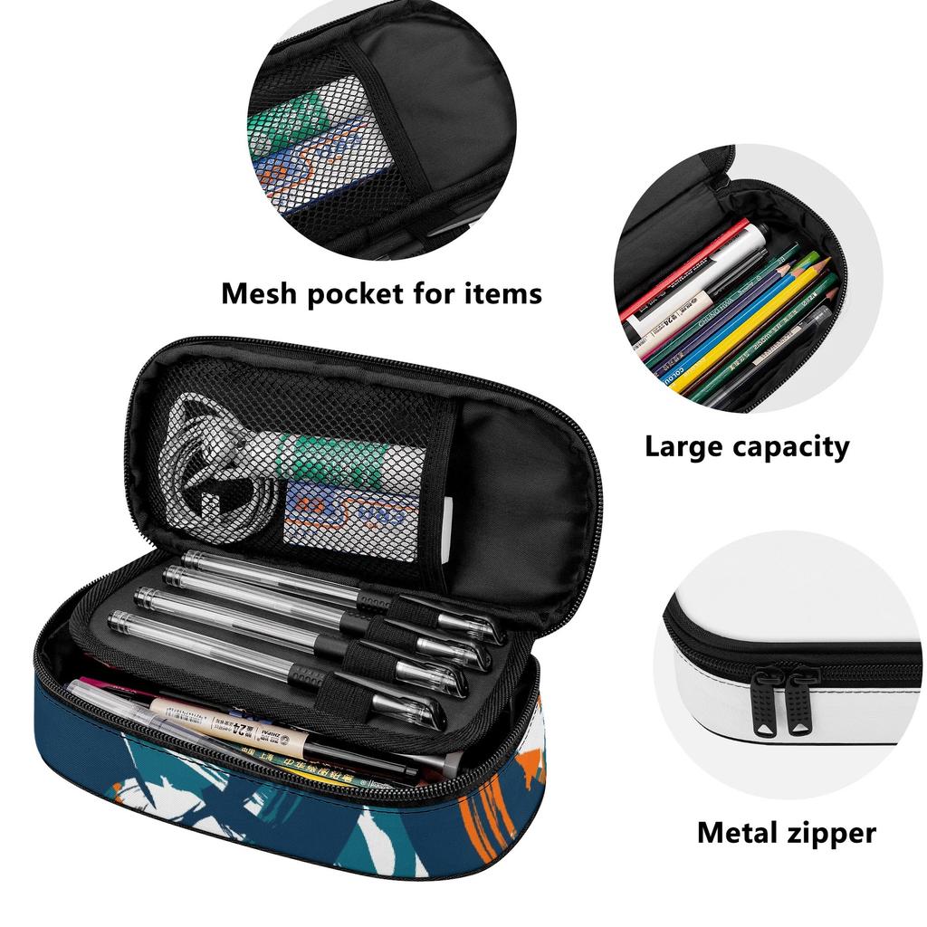 Pencil Case Large Capacity 300D Polyester Zipper Closure with Main Pocket Mesh Layer and Removable Pen Divider for Everyday Study