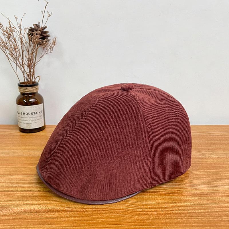 Corduroy Advance Hat Women's Autumn and Winter British Retro Beret Versatile Painter Hat Japanese Style Literary Peaked Hat