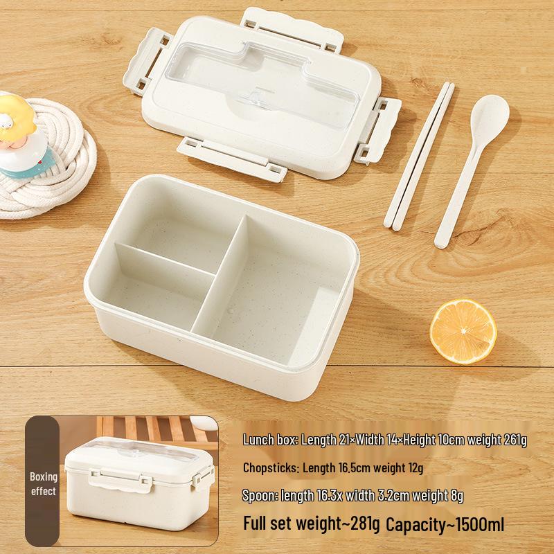 Lancheira Bento Isolada de Palha de Trigo 1500ML - Recipiente Quadrado para Micro-ondas