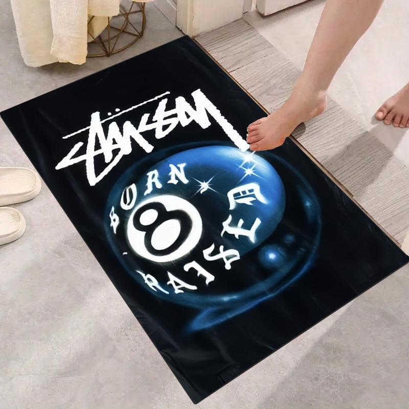 Black Star Texture White Signature Logo Area Rug Non Slip Mat, Dark Starry Street Graffiti Carpet for Living Room Bedroom Decor
