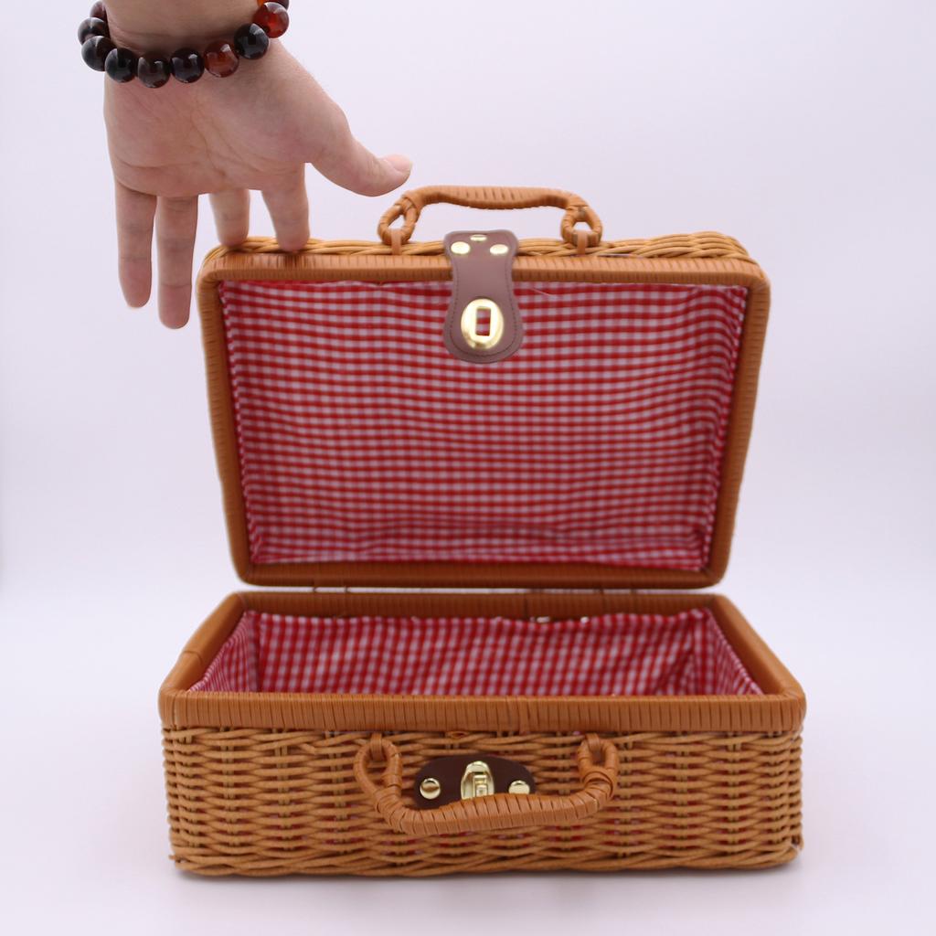 Cesti in PP Rattan Retrò Cesto da Picnic per Conservazione Valigia in Rattan con Manico Scatola Regalo Cesto Intrecciato per Cosmetici Organizzazione Conservazione