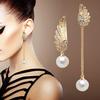 1 Pair Women Elegant Wings Rhinestone Faux Pearl Dangle Asymmetric Earrings