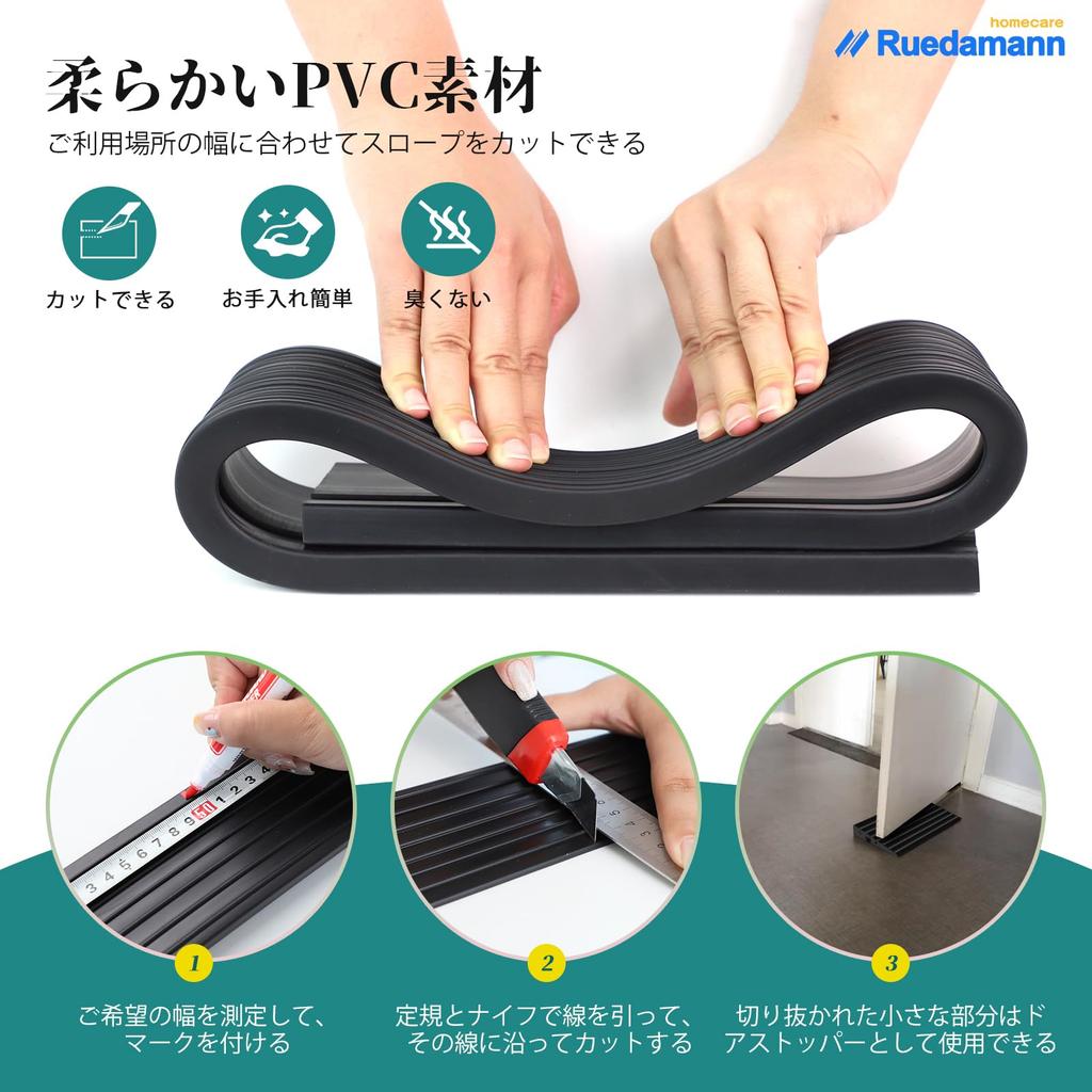 Ruedamann Step Ramp, 2cm High, 90cm Wide, 800kg Load Capacity, Barrier-Free Ramp for Wheelchairs and Robot Vacuum Cleaners, Flexible and Odorless PVC