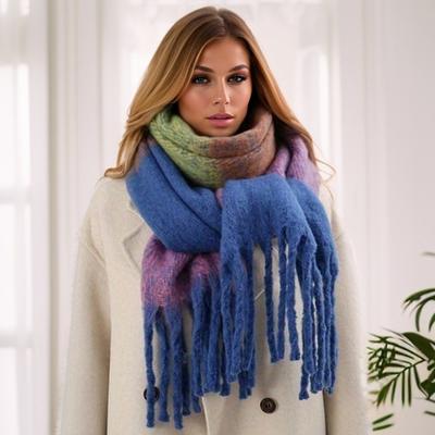 Sciarpa Invernale Donna Lusso Autunno Inverno Sciarpa in Cashmere Addensata Calda Sciarpa Classica con Nappe Soffice Sciarpa a Quadri Colore Morbida Sciarpa