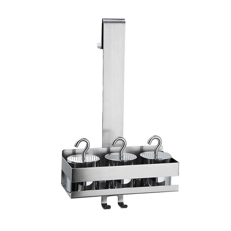 Bathroom Door Back Hanging Shelf Stainless Steel Over Glass Door Storage Rack Shampoo Holder Toiletries Storage Tray with Hook