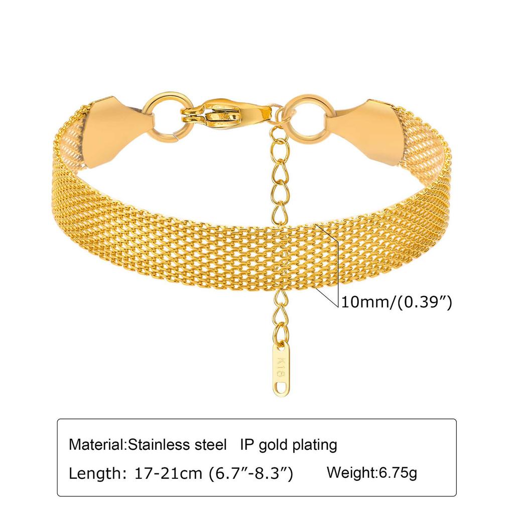 Trendy 10mm Mesh Band Bracelets for Women Boho Jewelry, Adjustable Chain Bracelet with Stamp Accessory