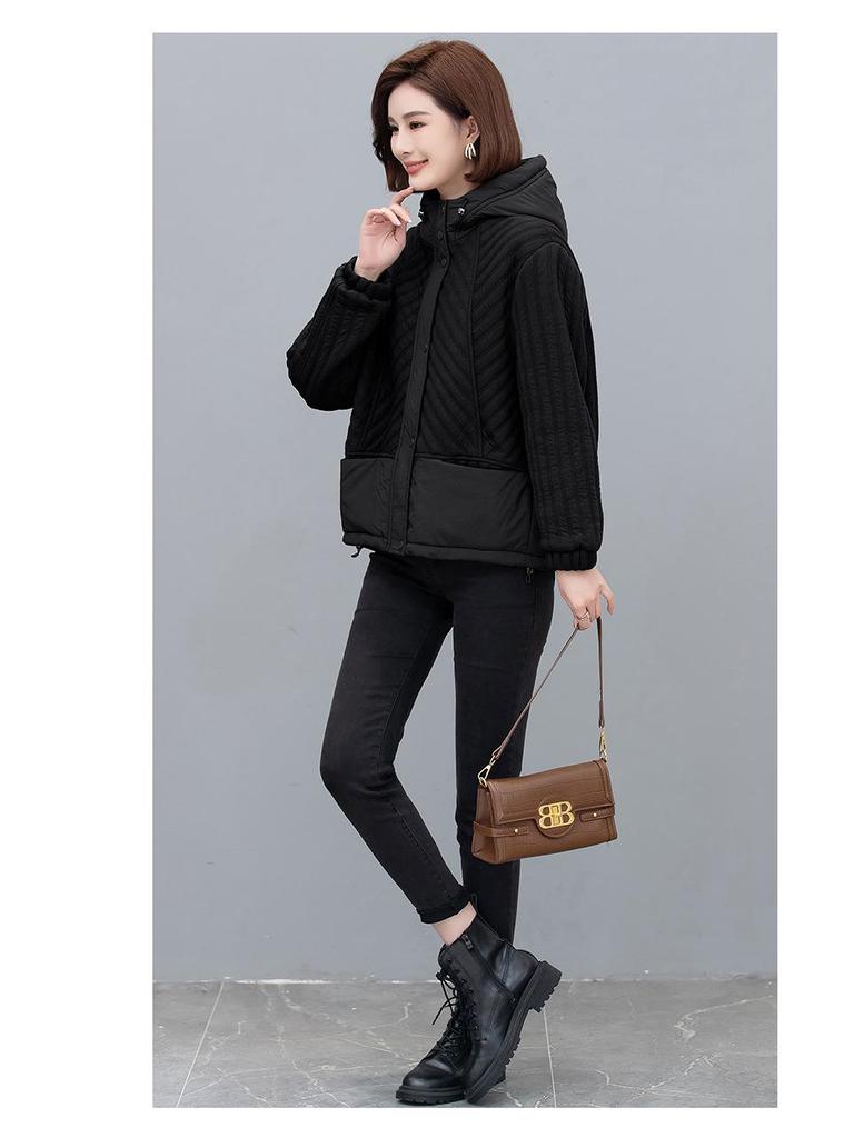 Women's 2024 Winter Hooded Cotton Jacket - Loose, Plus-Size, Thickened Casual Coat for Middle-Aged Moms