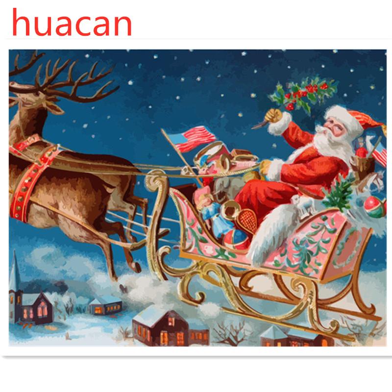 

HUACAN Живопись по номерам Санта Клаус в наборах ваз Рисунок Холст Ручная Роспись Масло DIY Картины по номерам Домашнее украшение