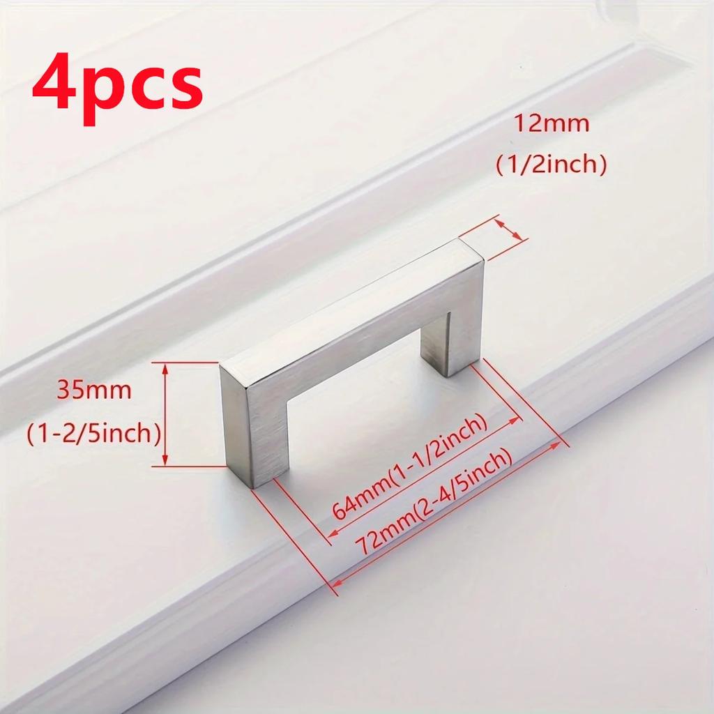 4Pcs Square Cabinet Pulls Stainless Steel Kitchen Drawer Pulls Cabinet Handles Overall Pull Cupboard Handle Wardrobe Door Knobs