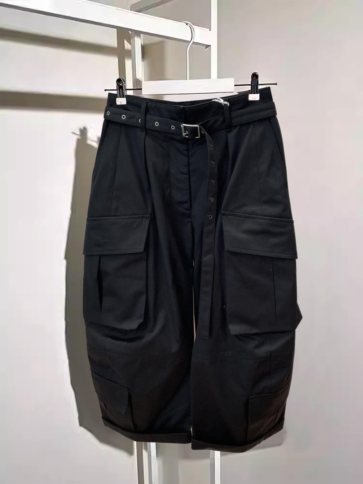 

Niche 2026 Spring High-Waist Cropped Workwear Pants with Multi-Pockets & Curved Leg - Versatile Casual Fashion for Women M чорний
