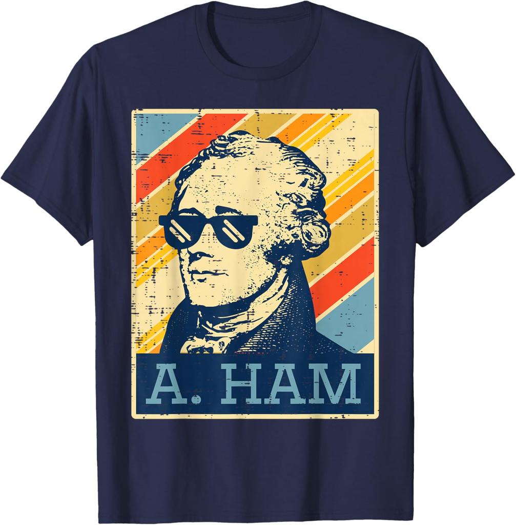 A Ham Alexander Hamilton Retro Distressed Graphic Tee Casual Short Sleeve TShirt for Men Women