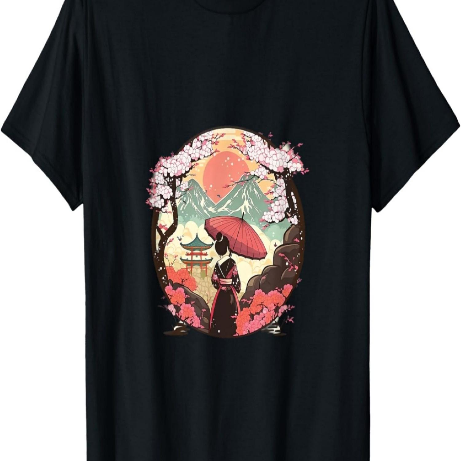 The Magic of Spring A Lady and Her Stunning Cherry Blossom T-Shirt S чёрный