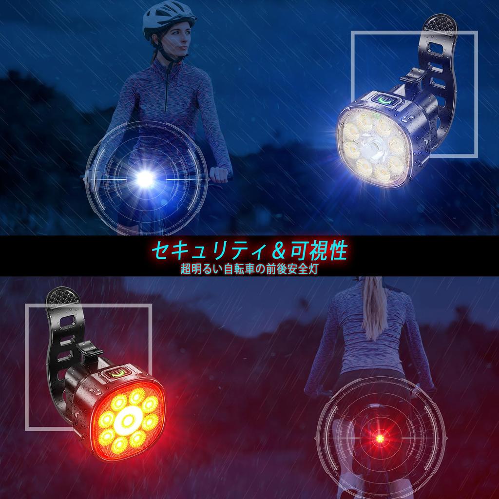 USB Rechargeable Bicycle Headlight and Taillight with 9 Super Bright Lighting IP65 Ideal for Commuters and Schoolchildren LEDs, 8+7 Modes, Waterproof,