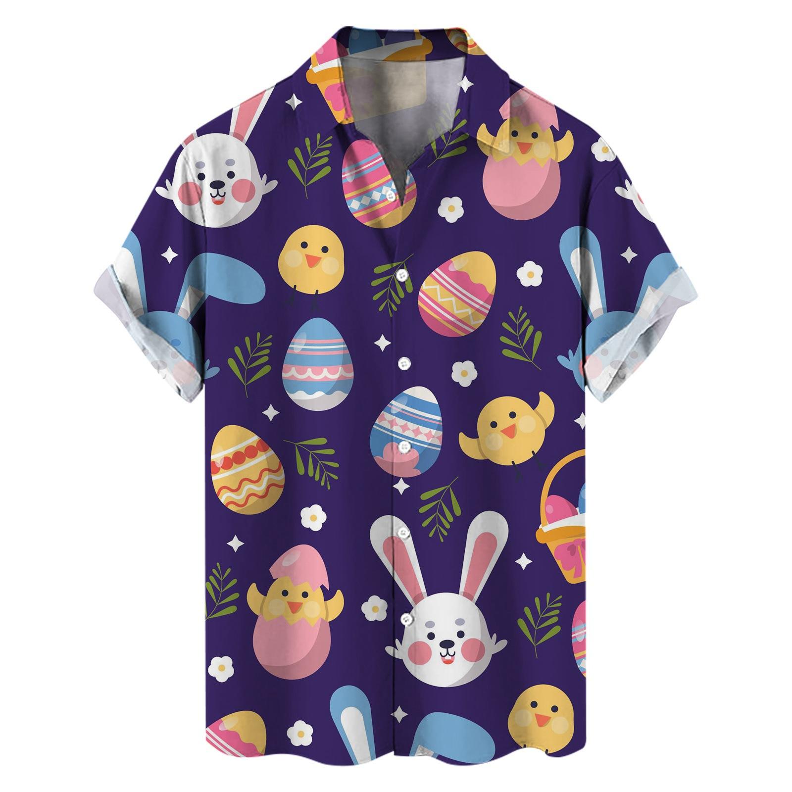 Fashion human Nieuw shirt Pasen elementen 3D digitale print heren losse trend korte mouw shirt M