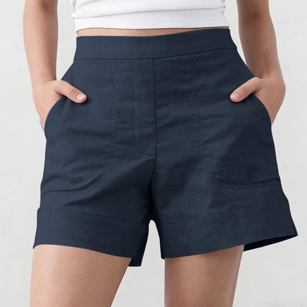 Women's Cotton And Linen Shorts, With Pockets, Soft Button Closure, Zipper, Slim Fit.