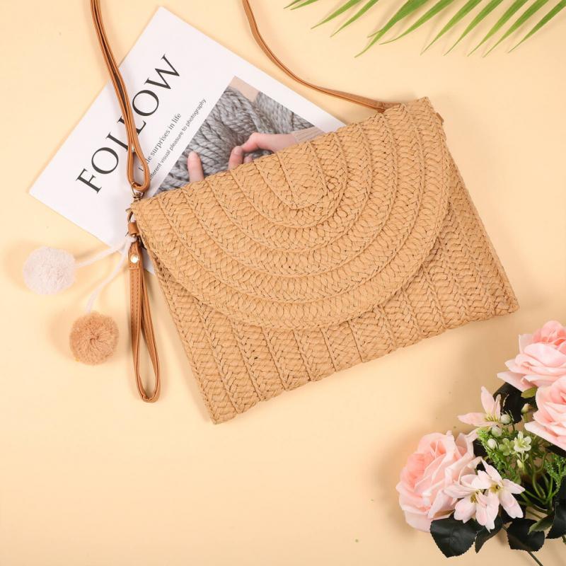 Beach Bags Straw Clutch Straw Shoulder Bag Women's'S Light Brown