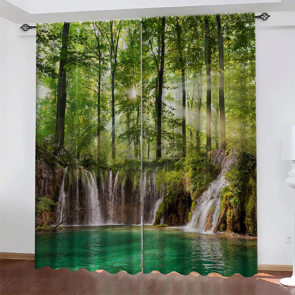 2PC Home Shulin Waterfall Curtains With Landscape Background And Pole Pocket Curtains, Kitchen, Coffee Shop, Living Room, Bacony