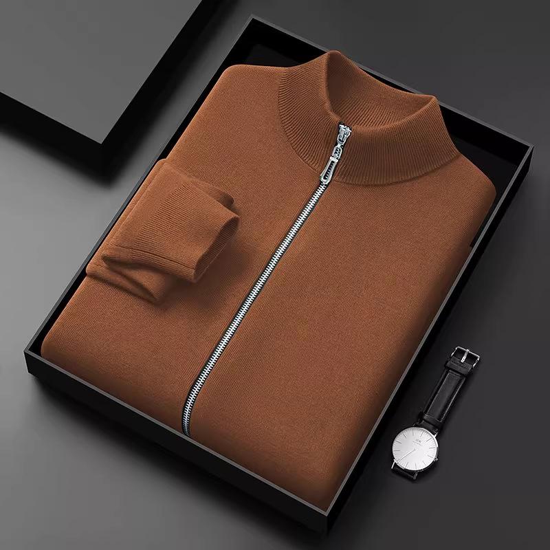 Men's 2024 Autumn/Winter Stand Collar Knitted Cardigan Jacket for Middle-Aged and Young Men - Versatile Zipper Sweater Coat