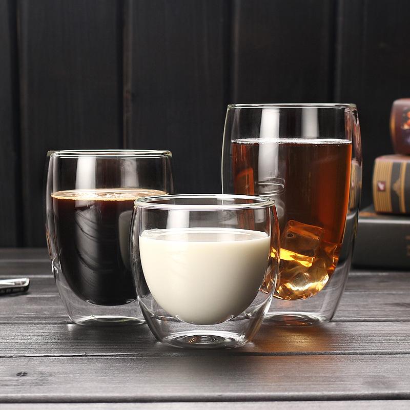 Double Bottom Wall Glass Coffee Cup Whiskey Tea Thermal Heat Resistant Cocktail Vodka Shot Wine Mug Drinkware Tumbler Set