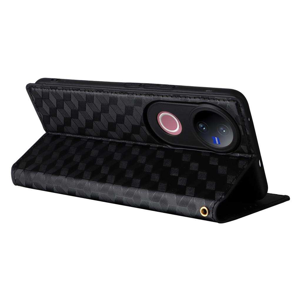 For Vivo V50 5G Case Wallet Rhombus Imprinted Leather Phone Cover