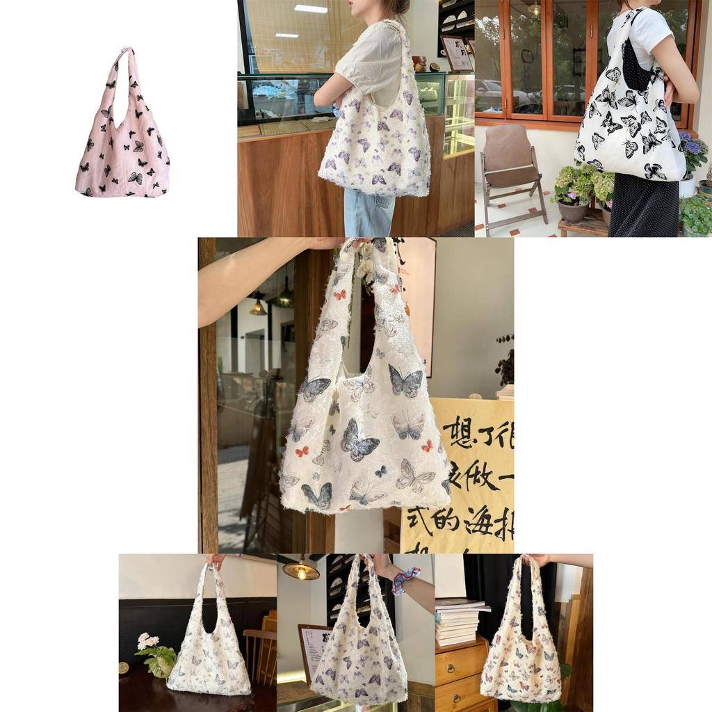 Trendy Lace Butterfly Canvas Tote Bag For Women With Large Capacity For Daily Use