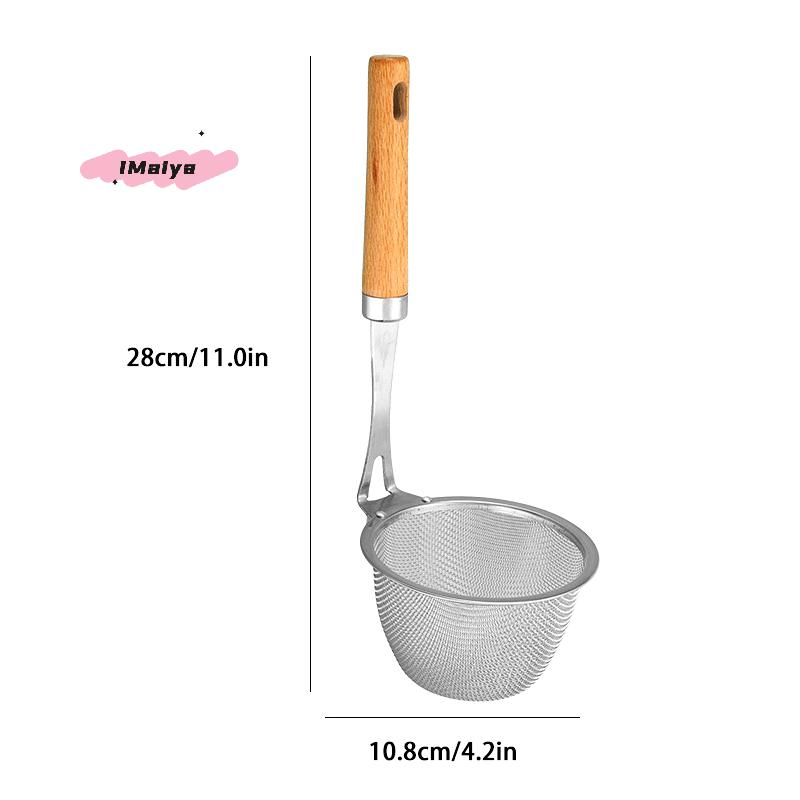 Stainless Steel Hot Pot Colander with Wood Handle Deep Noodle Drainer Frying Basket Sink Strainer for French Cooking
