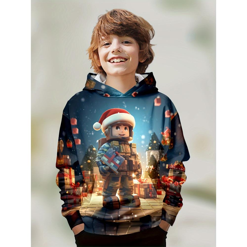 Boys' 3D Christmas Graphic Hoodie Long Sleeve Tops Casual Polyester Hoody Fall Spring Outerwear Sweatshirt Children's Clothing